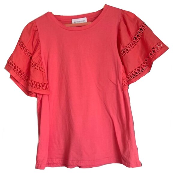 Brand New Self Contrast Flutter-Sleeve Cutwork Top - Picture 7 of 7